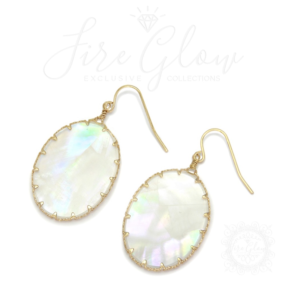 Mother of Pearl Style Oval Gold Tone Earrings - Picture 10 of 16